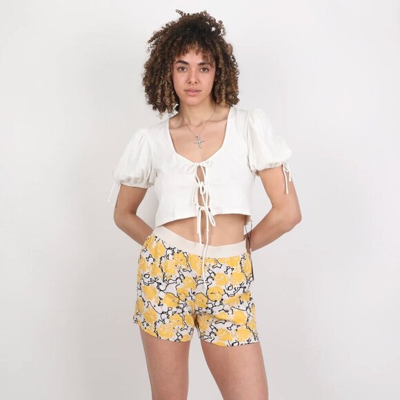 Samsoe Samsoe Nessie Shorts Womens Size XS Yellow White Floral Pockets Elastic - Picture 9 of 9